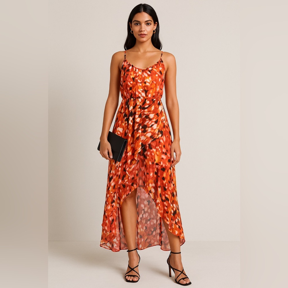 Guess Vibrant Orange High Low Dress